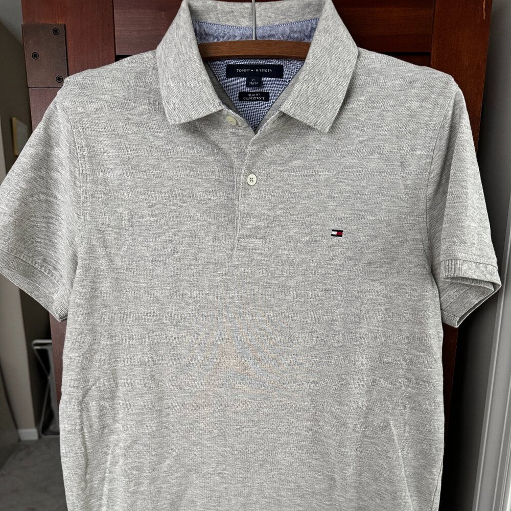 Mens Tommy Hilfiger Gray Cotton Polo Sz M